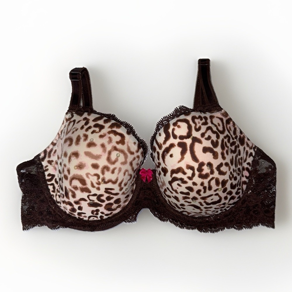 Victoria's Secret Dream Angels Lined Demi Bra 34D Y2K Brown Leopard Sequin Lace
